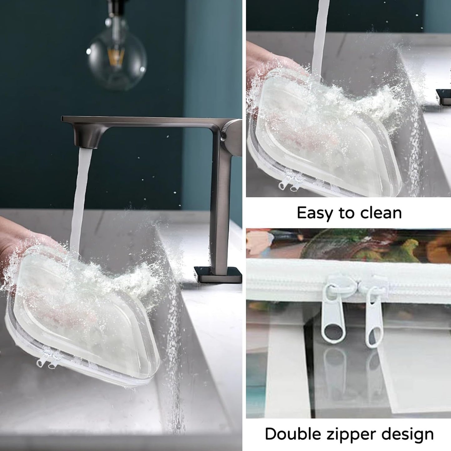 3PCS Zippered Transparent Cases for Snacks,Portable Waterproof Cosmetic Bag with Zipper,Clear Hard Shell Zipper Case for Cosmetic Storage, Putting Snacks, Pencil Case