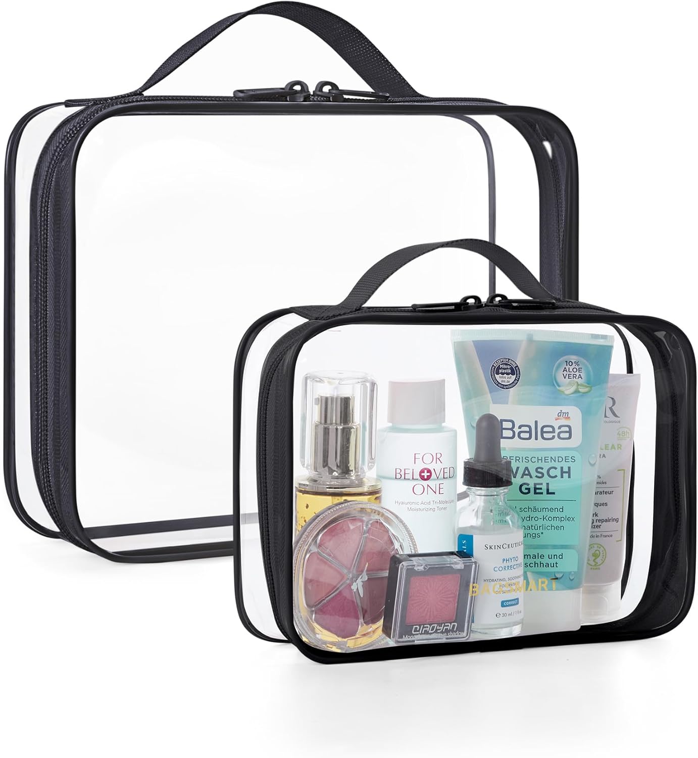 BAGSMART Clear Toiletry Bag, TSA Approved Travel Toiletry Bag Carry On Travel Accessories Bag Airport Airline Quart Size Bags water-resistant Makeup Bag for Women