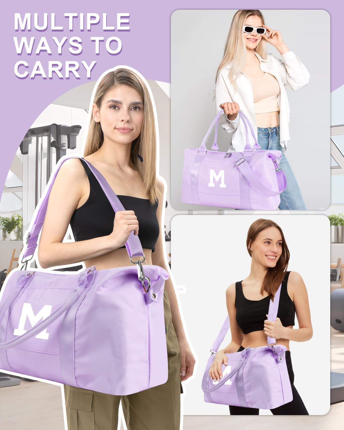 Daughter Niece Gifts for Teen Girl Kids, Initial Travel Duffel Bag Sports Gym Bag Personalized Gifts Weekender Bag，Monogram Overnight Bag Cute Dance Bag Birthday Bridesmaid Gifts for Women(Purple, M)