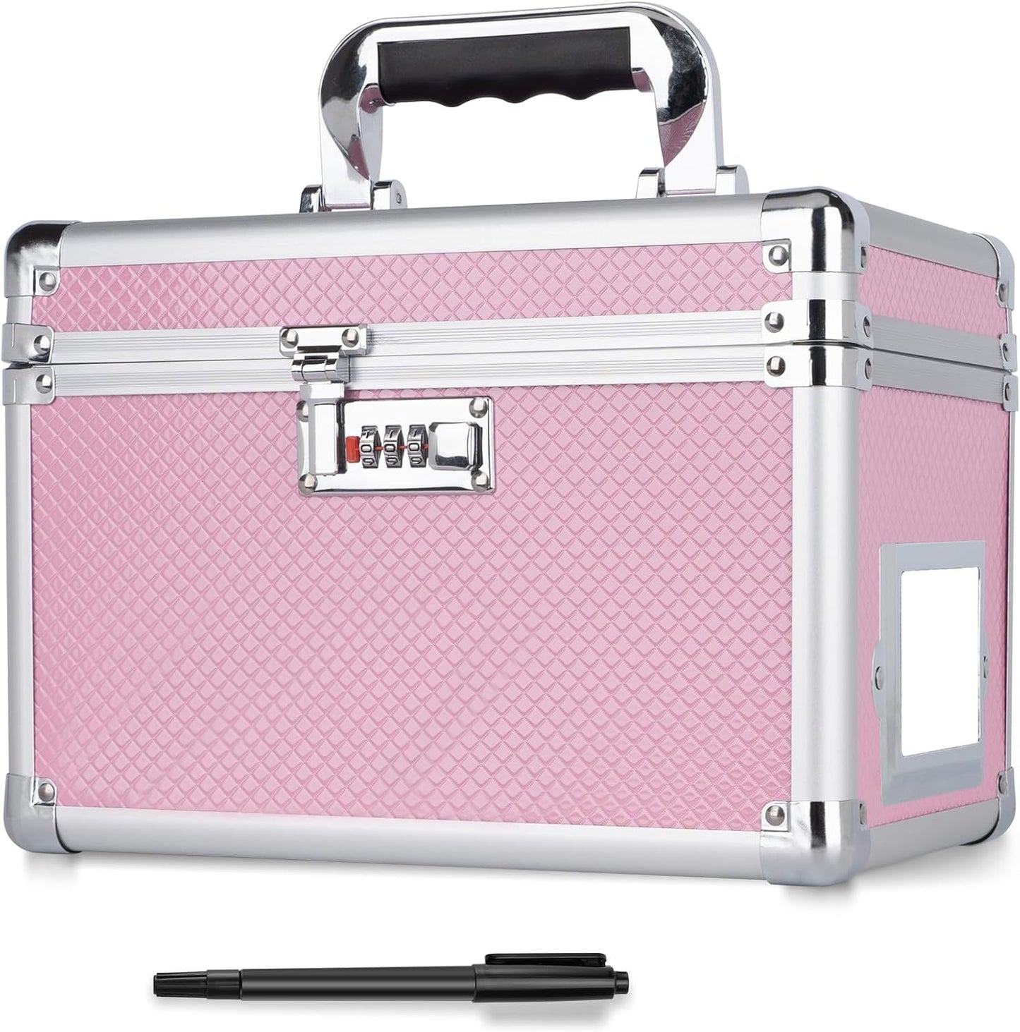 10.2 x 7 x 7.5 Inch Lockable Storage Box with Combination Lock, Portable Safe for Documents, Medicine, Cash & Valuables, Medicine Lock Box with Label Slot for Home, Office & Travel - Pink