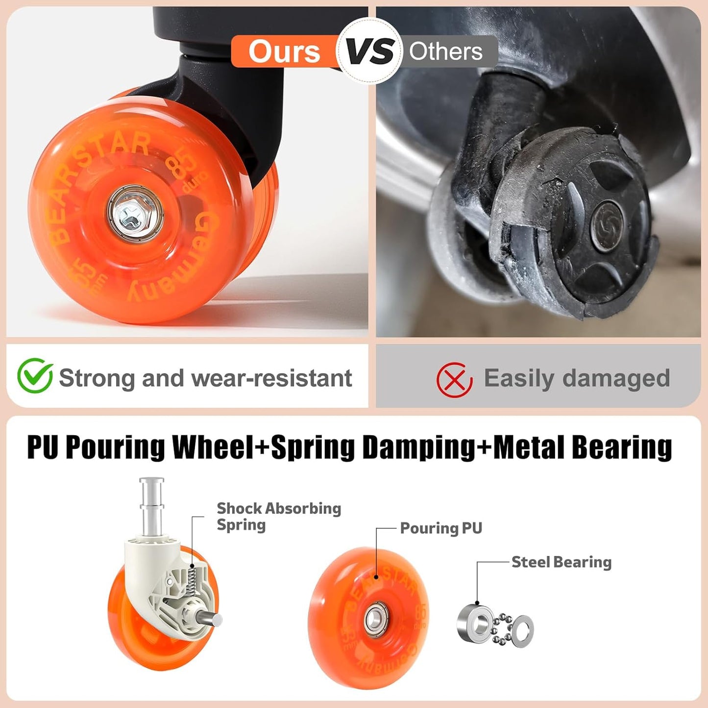 Aluminium Frame Checked-Luggage with Smooth Jelly Wheels, Hardside Zipperless Rolling Suitcase with TSA Lock (BlackOrange, 24-Inch)