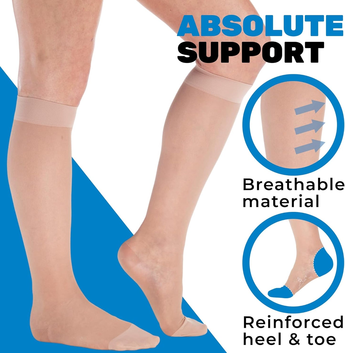 (3 Pairs - Closed Toe) Made in USA - Plus Size Compression Stockings for Women 15-20mmHg - Womens Sheer Compression Knee High for Varicose Veins, Swelling, Pain Relief - Nude, 2X-Large - A101NU5-3