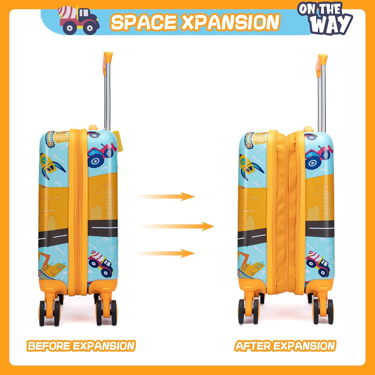 Kid’s Luggage Set 5 Piece Suitcase Set 16’’ Hardside Luggage with Spinner Wheels Girls Boys Carry on Toddler Luggage Travel Rolling Luggage Carry on Luggage Airline Approved Car