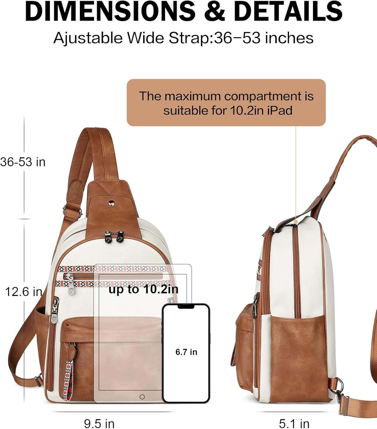 FADEON Large Sling Bag for Women, Leather Crossbody Purse Designer Anti Theft Sling Backpack, RFID Fanny Packs for Travel