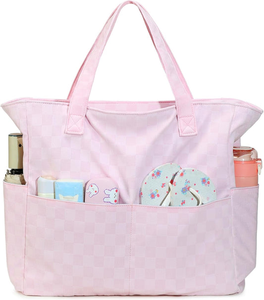 LEDAOU Beach Bag Waterproof Sandproof Women Tote Bag Pool Bag with Zipper for Gym Grocery Travel with Wet Pocket