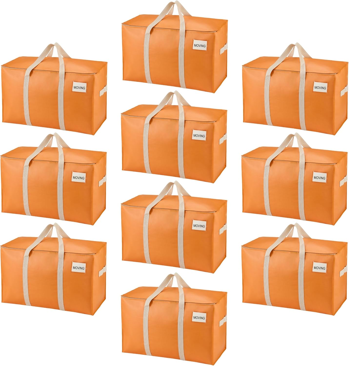 VENO 10 Pack Moving Bags, Heavy Duty, Moving Boxes Alternative, Packing Storage Supplies, Dorm Room Essentials with Zipper for Clothes, Extra Large Packaging Totes (Seasonal Autumn Orange, 10 Pack)