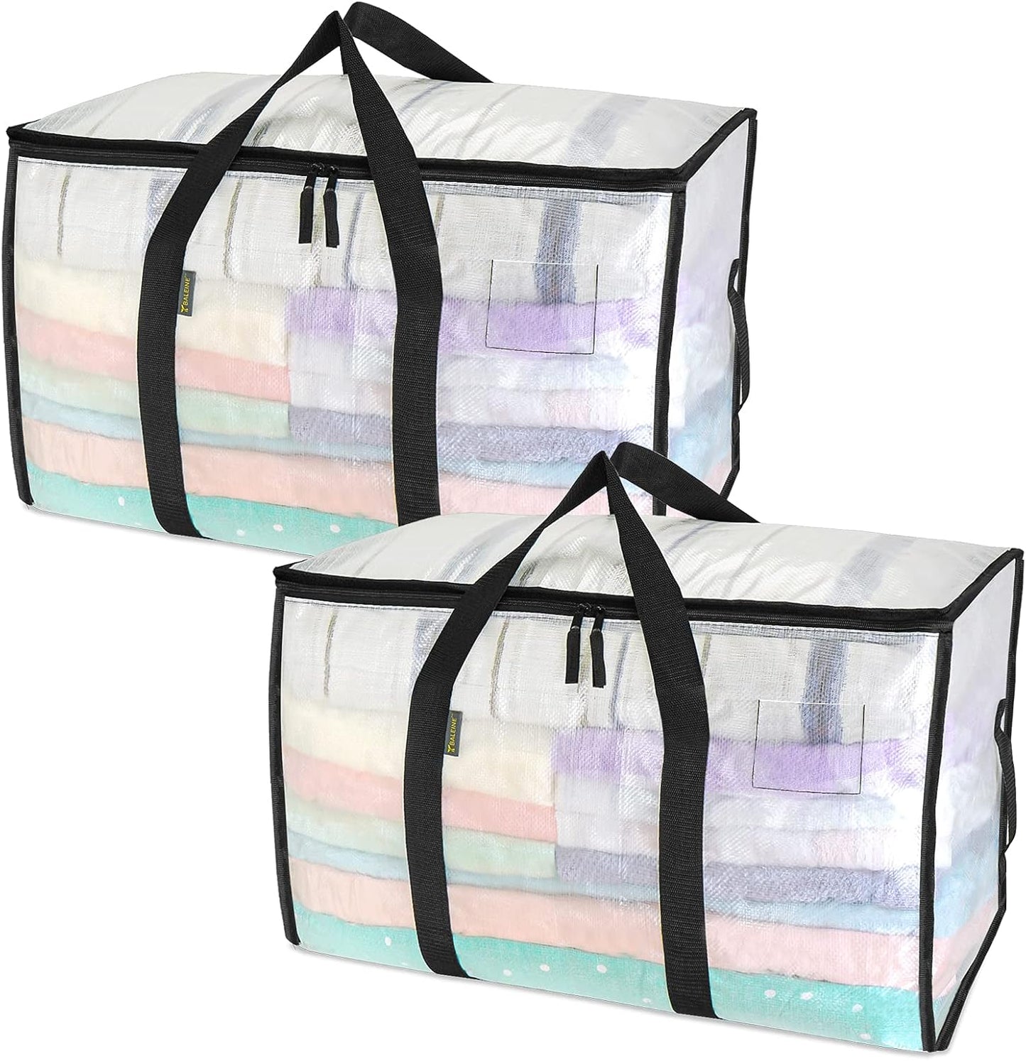 BALEINE 2-Pack Oversized Moving Bags with Reinforced Handles, Heavy-Duty Storage Tote for Clothes, Moving Supplies (Clear, 2-Pack)