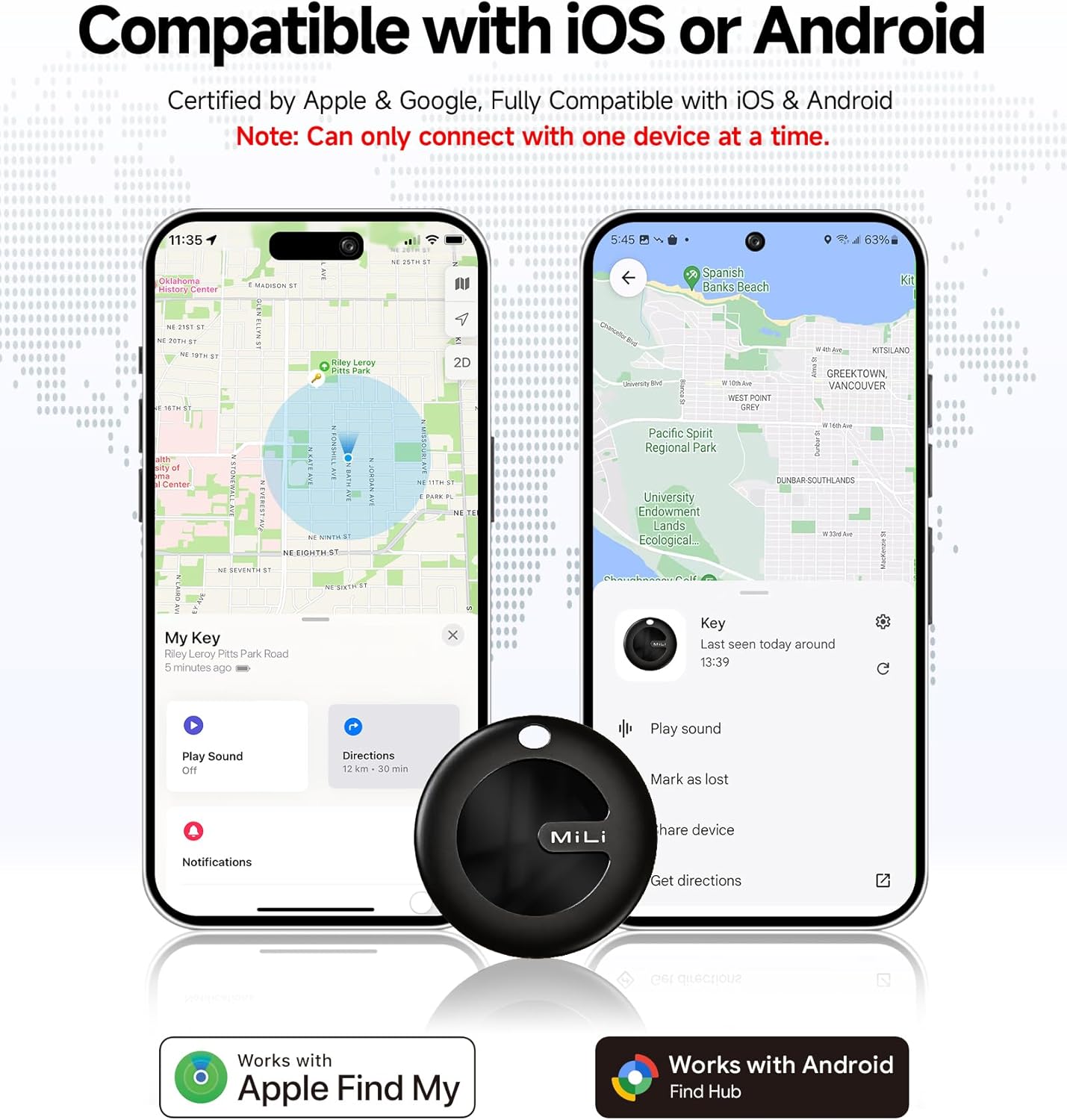 MiTag Duo - Bluetooth Tracker for iOS or Android, Smart Tracking Tag/Key Finder/Luggage Tracker/Item Locator, Compatible with iOS Find My or Google Find Hub App, IP67 Waterproof (1 Pack)