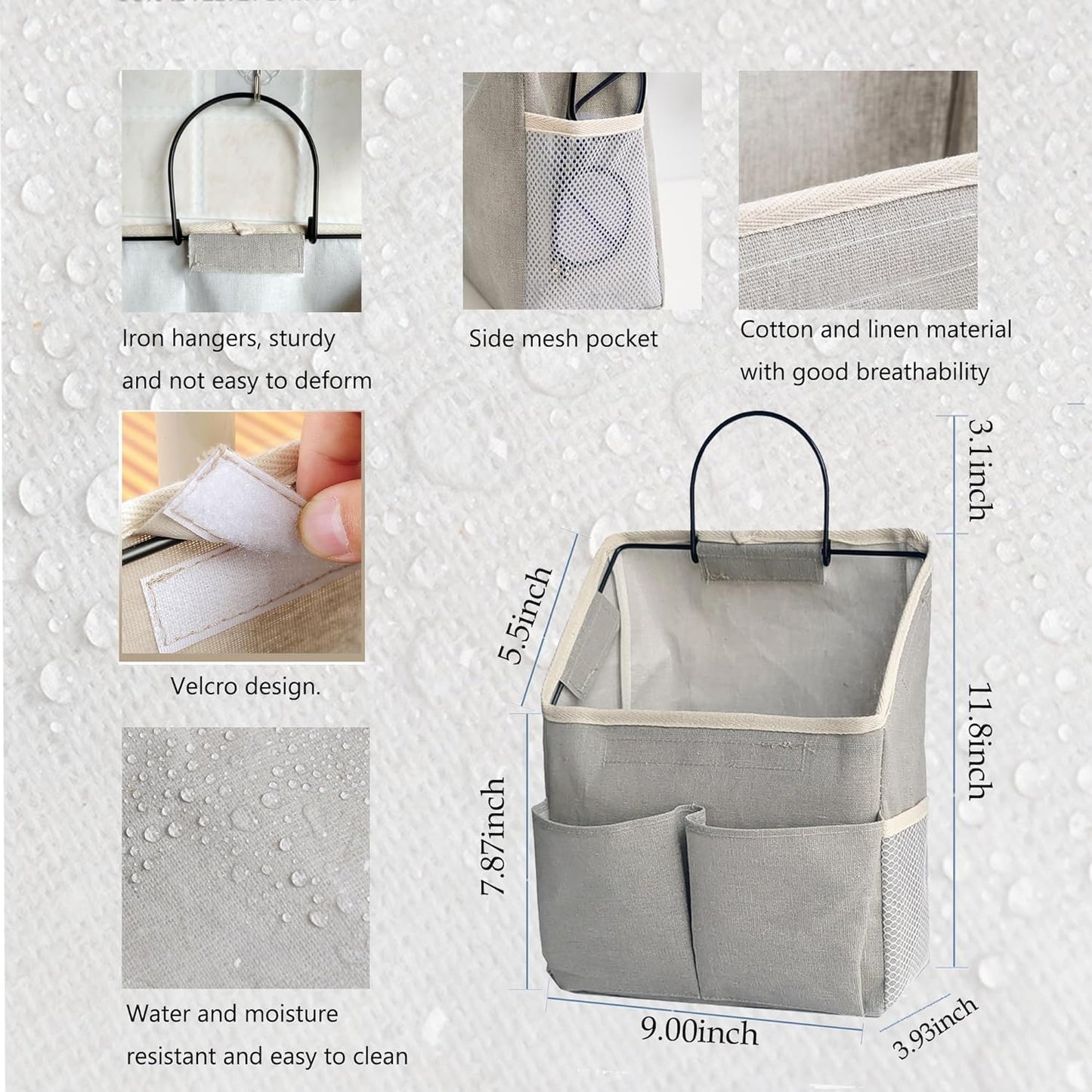 Wall Hanging Storage Bag,Wall Hanging Organizer bags with Pockets, Wall organizer Storage for Dormitory Bathroom Bedroom Kitchen (Grey1)