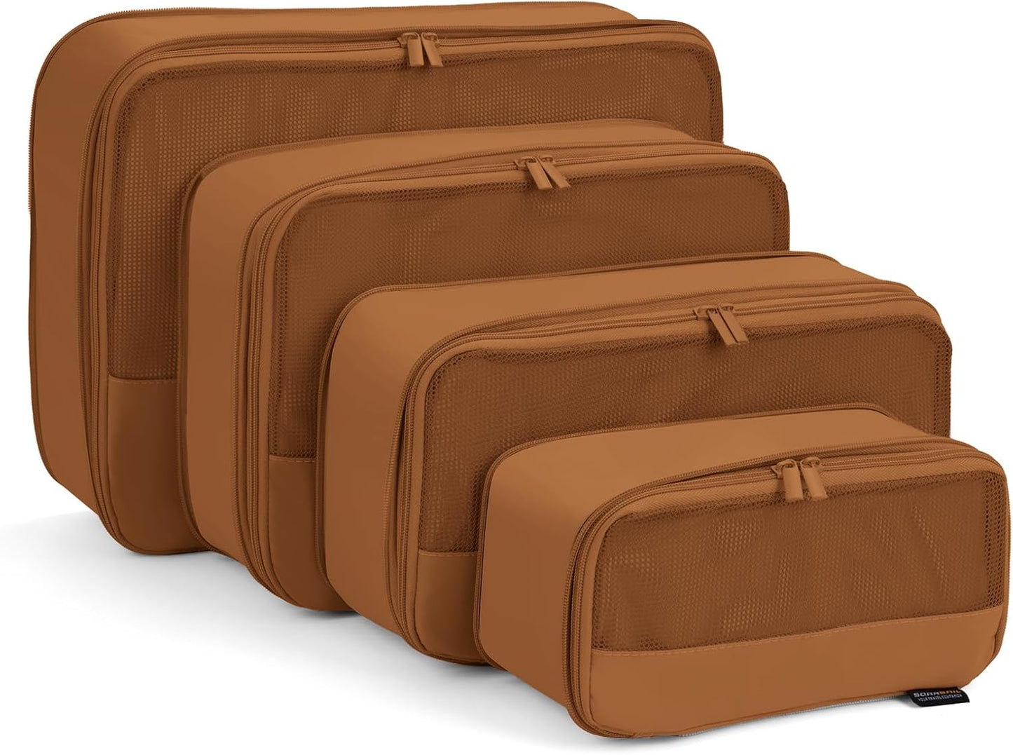 4 Piece Compression Packing Cubes for Suitcases and Backpack, Lightweight Travel Organizers (Light Brown)