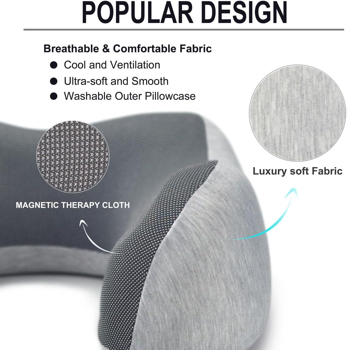 napfun Neck Pillow for Traveling, Travel Neck Pillow for Airplane 100% Pure Memory Foam Travel Pillow for Flight Headrest Sleep, Portable Plane Accessories, Light Grey Set