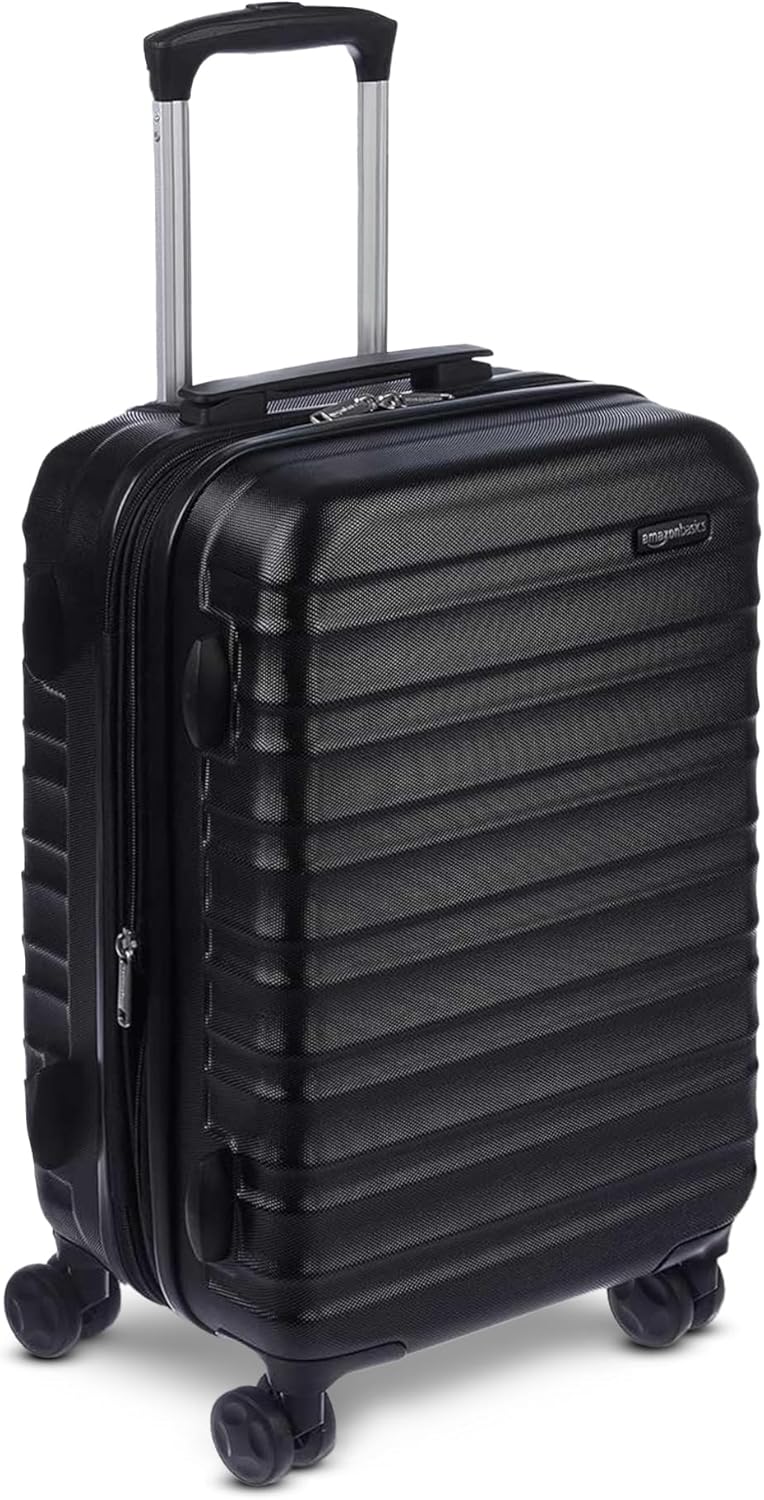 Amazon Basics 21" Hardside Carry-On Luggage, Hardshell Suitcase With Wheels, Expandable For Up to 25% More Space, With Scratch-Resistant Surface, Four Multi-directional Wheels, Black