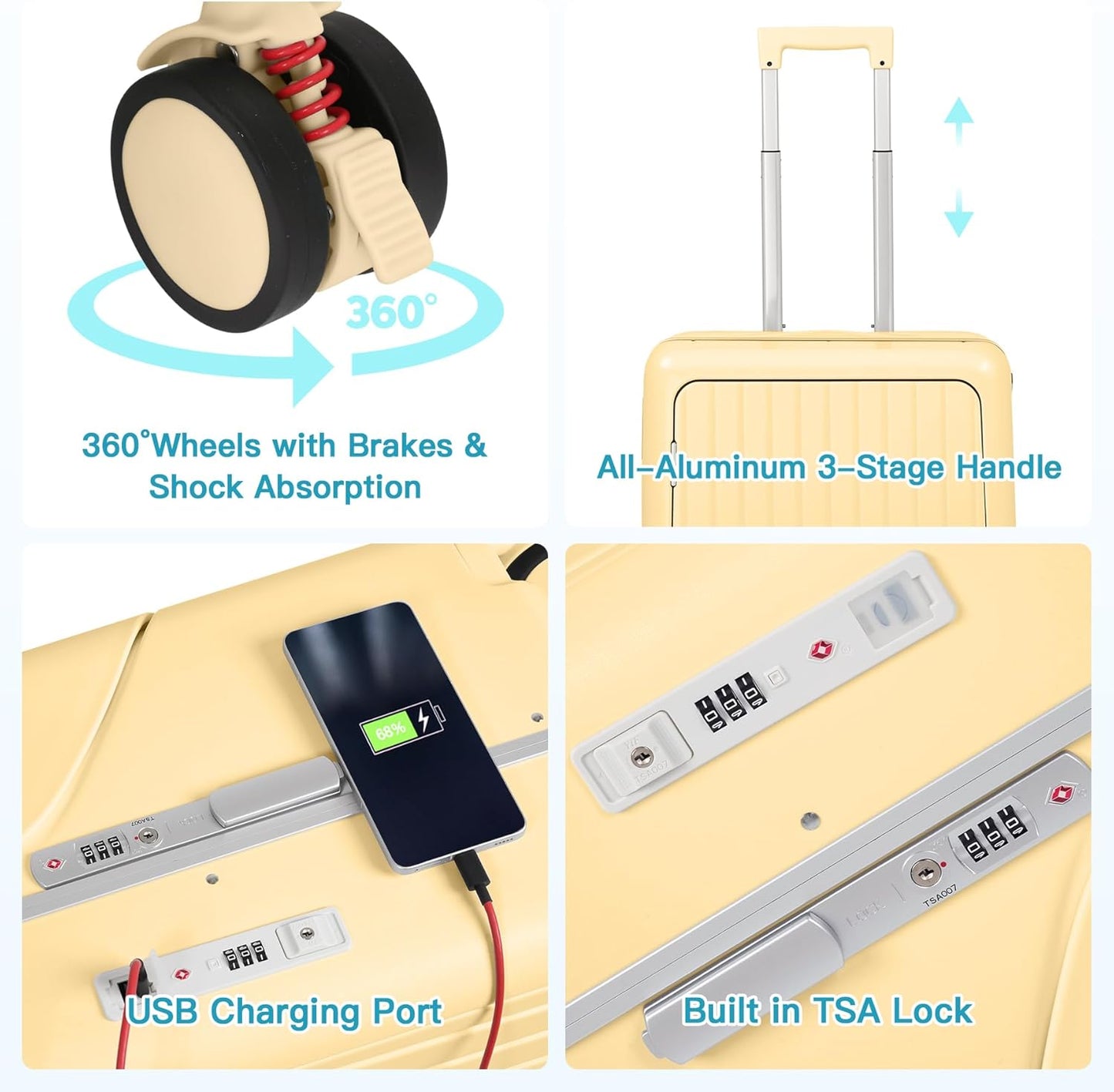 22" Ride-On Luggage with Seat for Kids & Adults, Lightweight Hardside Ride-On Suitcase with Front Opening, TSA Lock, 360° Spinner Wheels, Yellow