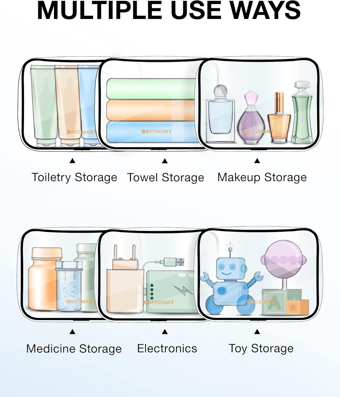 BAGSMART Clear Toiletry Bag, 2 Pack TSA Approved Travel Toiletry Bag Carry on Travel Accessories Bag Airport Airline Quart Size Bags Water Repellent Makeup Cosmetic Bag for Women (Nude Pink-2pcs)