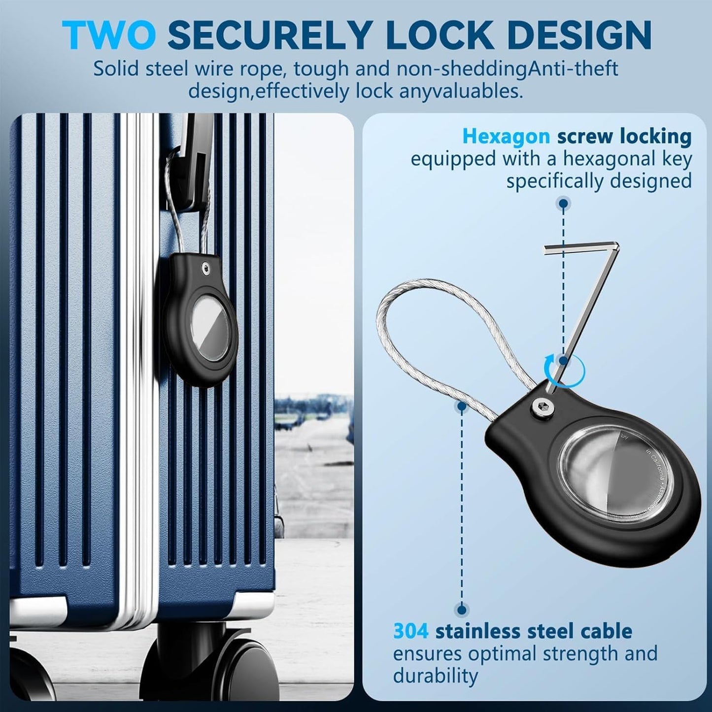 2 Pack Airtag Holder,Waterproof AirTag Case with Secure Lock, Airtags Keychain for Apple Airtag,Anti-Lost Protective Case Air tag Accessories for GPS Item Finder Tracker Luggage, Key,Pet,Cat Dog,Black