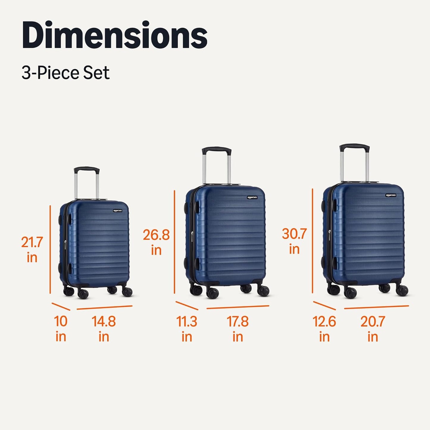 Amazon Basics 3-Piece Set (21", 26", 30"), Hardshell Suitcases With Wheels, Expandable For Up to 25% More Space, With Scratch-Resistant Surface, Four Multi-directional Wheels, Navy Blue