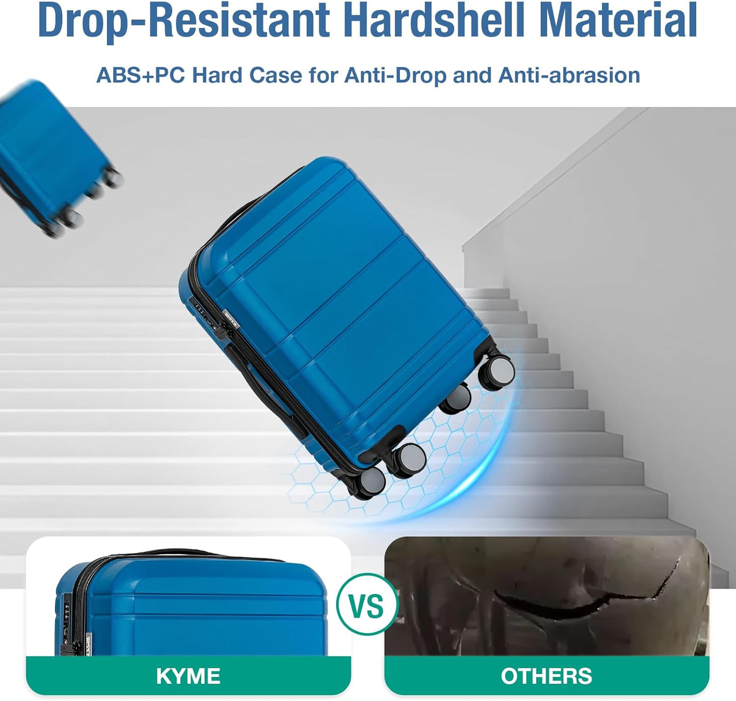 KYME Carry On Luggage 22x14x9 Airline Approved with TSA Lock Hard Shell Carry On Suitcase Lightweight Suitcases with Wheels Small Luggage for Men Women,Carry-On 20 Inch,Lt Blue