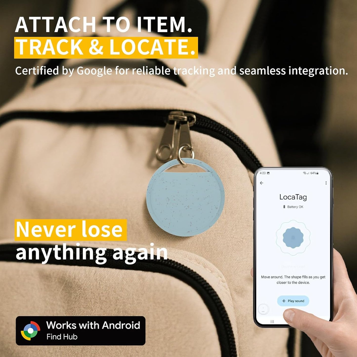 Android Air Tracker Tag 4 Pack for Luggage Tracker Tags Works with Google Find My Device App, Bluetooth Tracker Tag Key Finder and Item Locator for Wallets, Backpack, Suitcases, Replaceable Battery