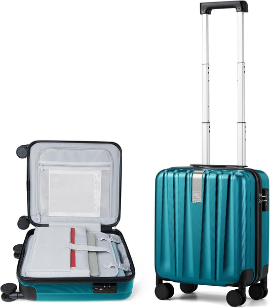 Hanke 16 Inch Underseat Carry on Suitcases with Wheels,Lightweight Hard Shell Carry on Luggage with Wheels for Weekender,Travel Approved Small Suitcase,Travel Luggage for Womem Men,Caribbean Blue.