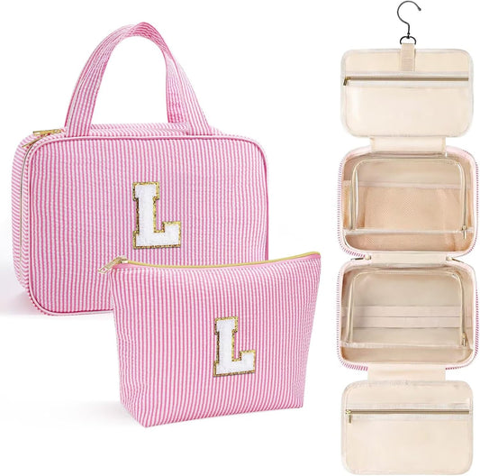 YOOLIFE Kids Toiletry Bag Initial Makeup Bag for Teen Girls - Birthday Gifts for 7 8 9 10 11 12 13 14 15 16 17 18 Year Old Girls, Teen Girl Gifts Trendy Stuff - Letter L, Pink