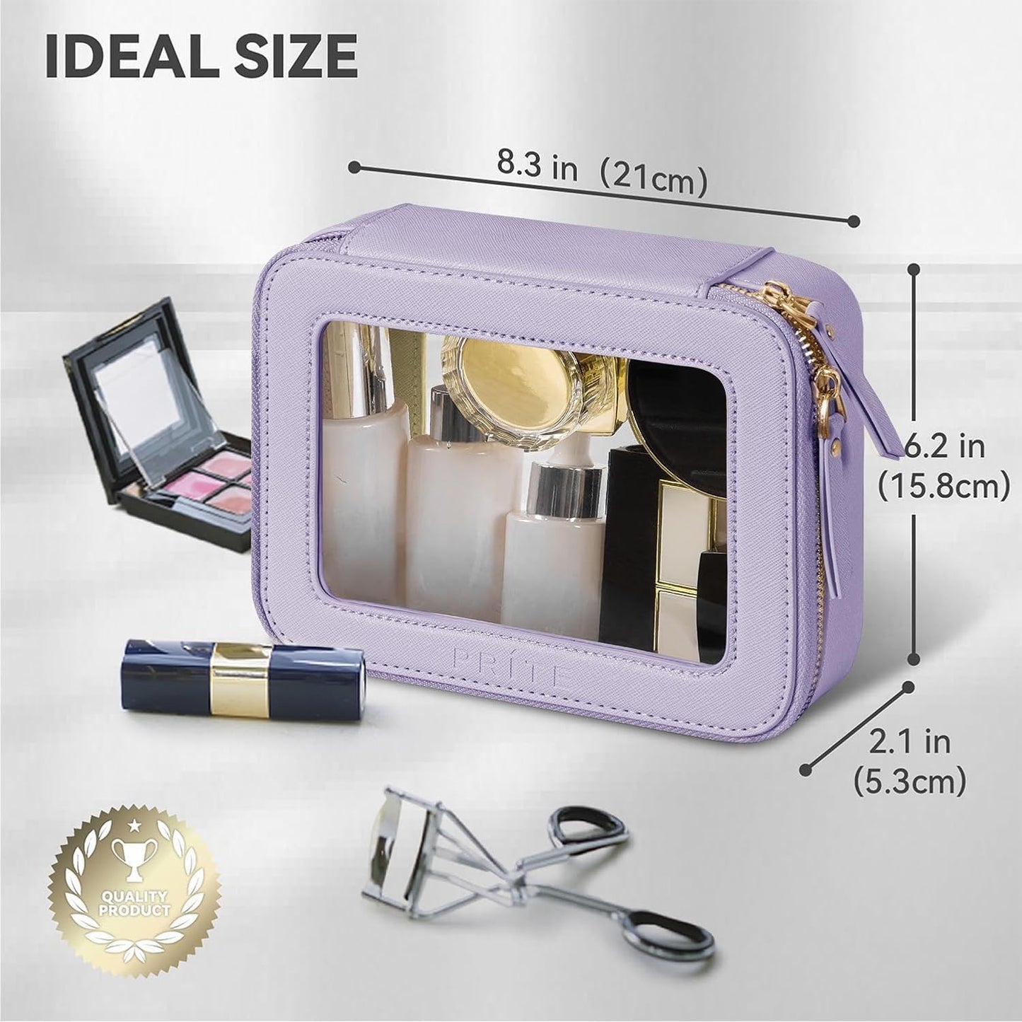 Prite Clear Makeup Bag Cosmetic Organizer Case Waterproof Travel Toiletry Bag Skincare Pouch with Golden Zipper(Violet)