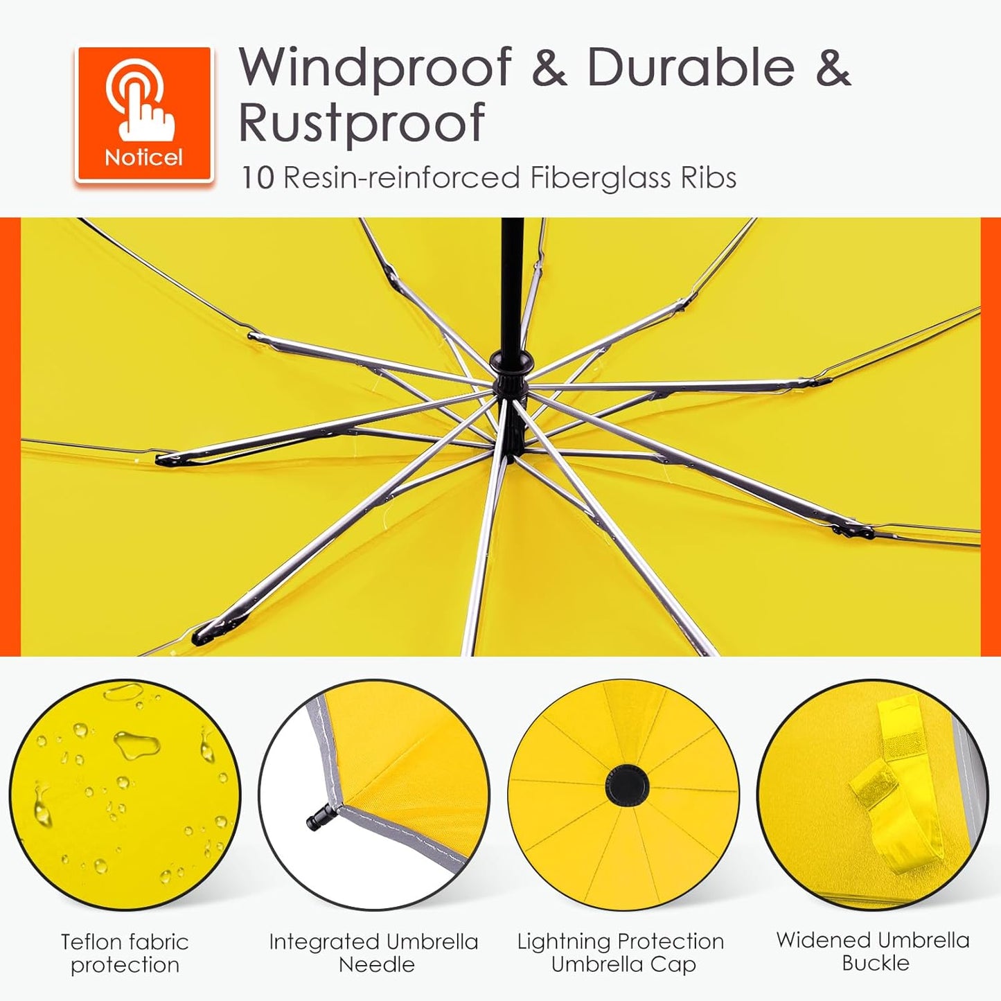 Bodyguard Inverted Umbrella - Large Windproof for Rain & Sun, Compact Reverse With Reflective Stripe, Teflon-Coated for Women Men, Travel Folding With Cover Bag