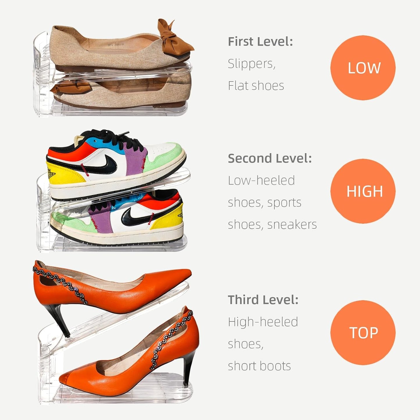 Shoe Slots Organizer, 12PCS Adjustable Double Layer Stack Shoe Rack, 50% Space-Saving Storage Rack Holder, Transparent