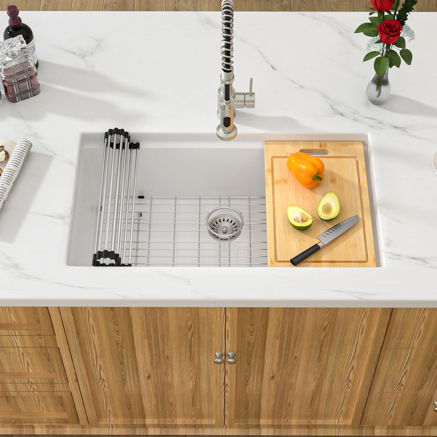 30 White Granite Composite Kitchen Sink - Donsdey 30 Inch White Kitchen Sink Undermount Ledge Workstation Granite Quartz Composite Under Counter Single Bowl Sink Basin