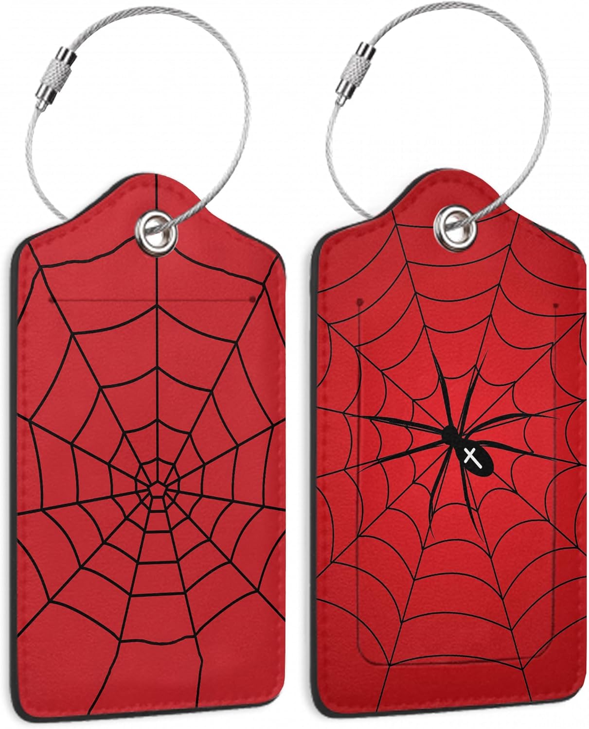 Halloween Red Spider Web Luggage Tags, 2 Pack Travel Cruise Tags for Suitcases,Cute Identifiers with Privacy Flap, Baggage Tags for Women Men Kids Backpack Handbag