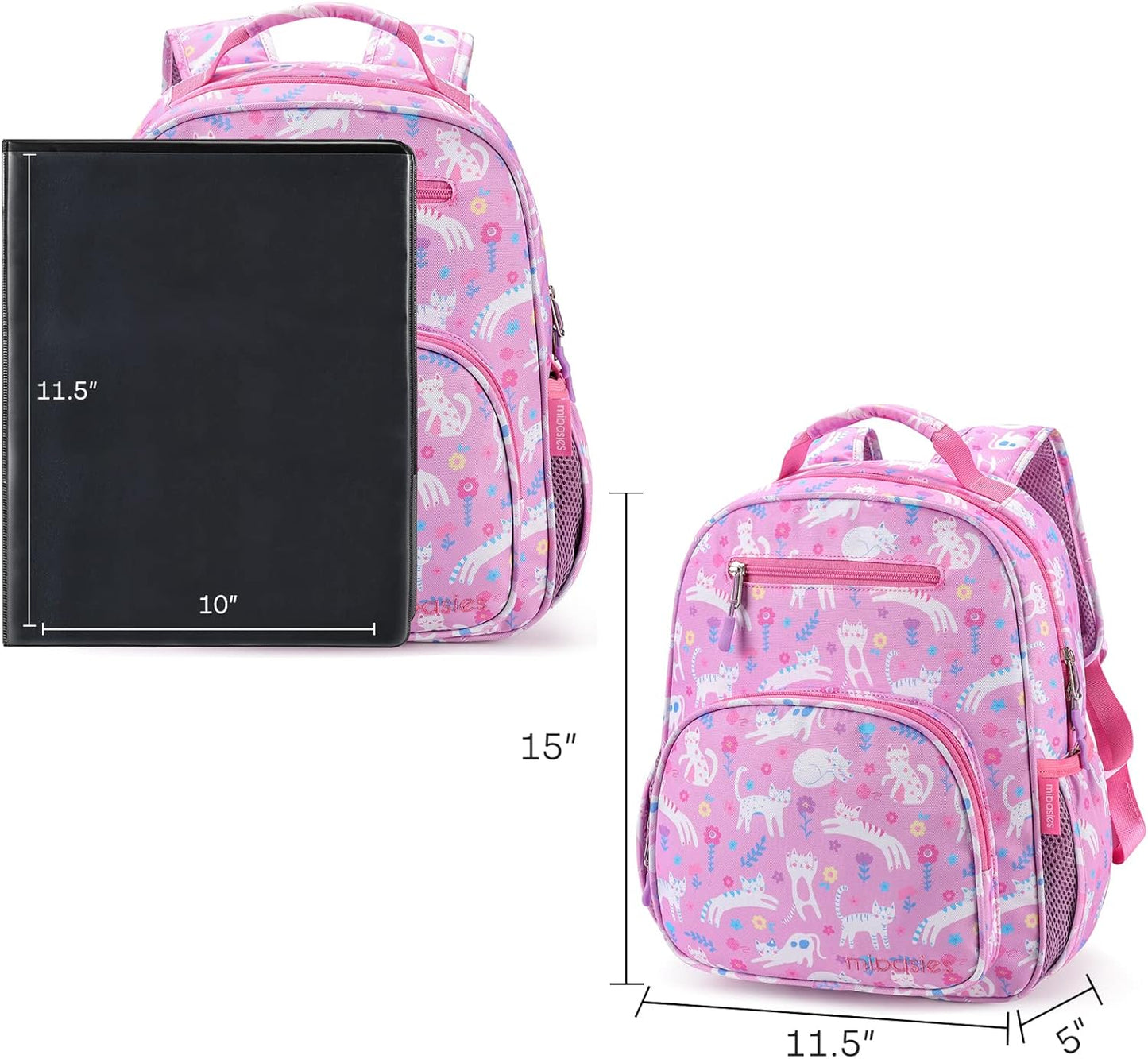 mibasies Girls Backpack 5-8: Lightweight Kids Backpacks for Girls - Girl Bookbag for Elementary School - Flower Cat