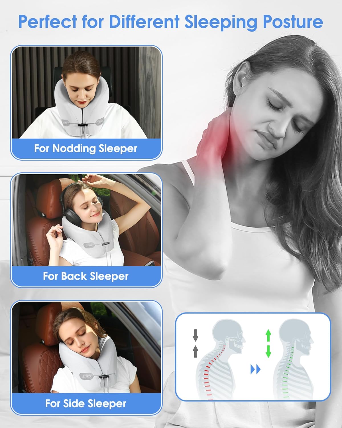 Travel Pillow, Neck Pillow Airplane, Plane Pillow Memory Foam Travel Neck Pillow with 360° Head and Neck Support, Portable Travel Essential Suitable for Airplane, Car, Train, or Bus Trip