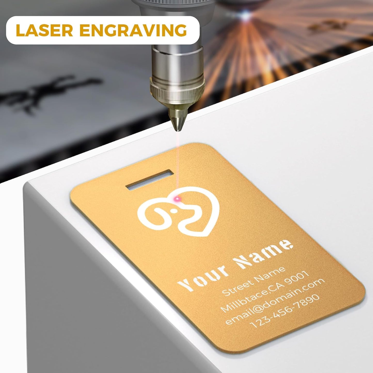 Personalized Luggage Tags, Custom Luggage Tags 4 Pack TSA Approved Double Sided Laser Engraving, Metal Luggage Tag for Suitcases with Stainless Loops, Name Tag for Bags, Backpacks (Gold)