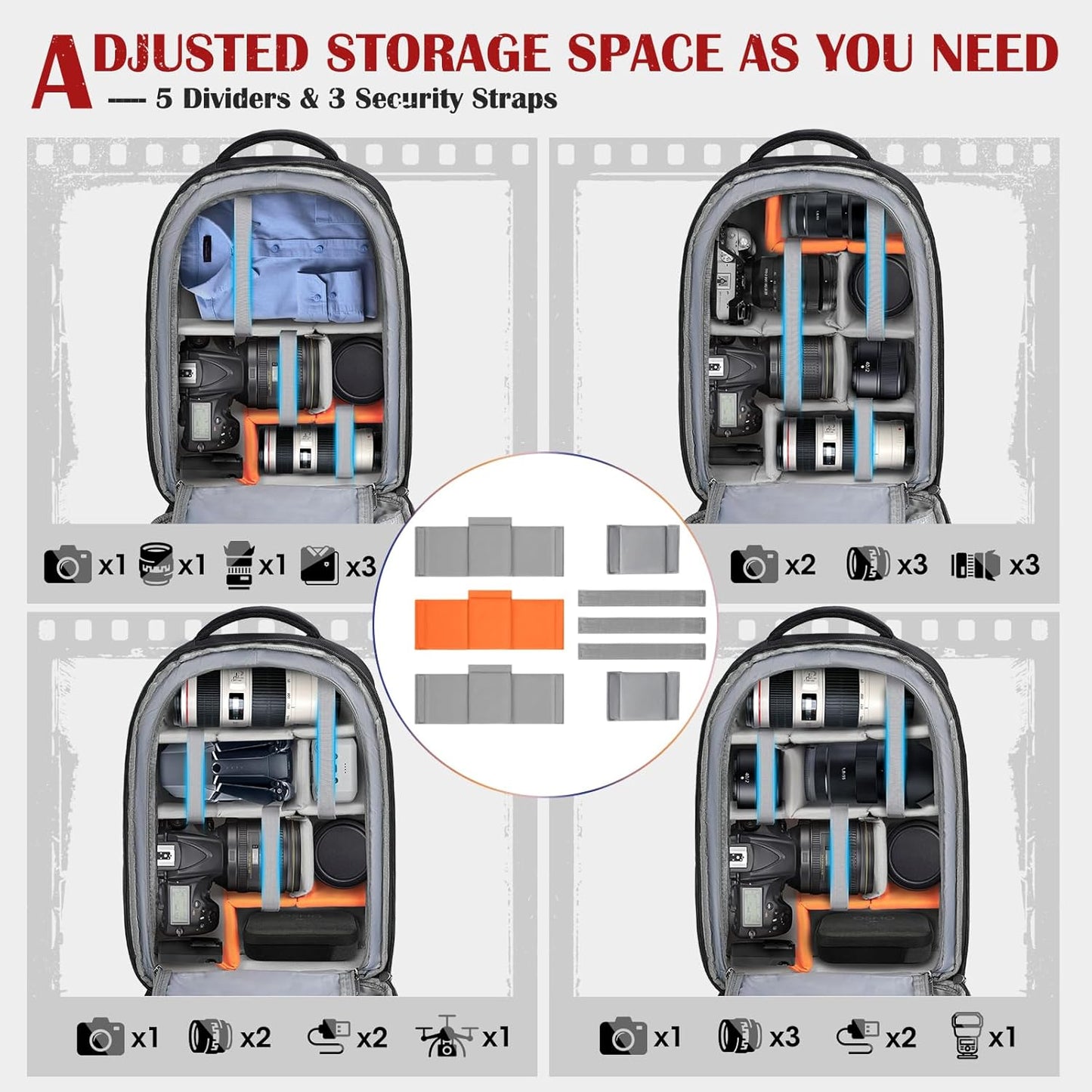 SDYSM Camera Backpack, Hardshell DSLR/SLR Camera Bag with Lens Pouch & 15.6" Laptop Compartment Waterproof Camera Case with Rain Cover Photography Backpack Compatible for Canon/Nikon/Sony/Drone Black