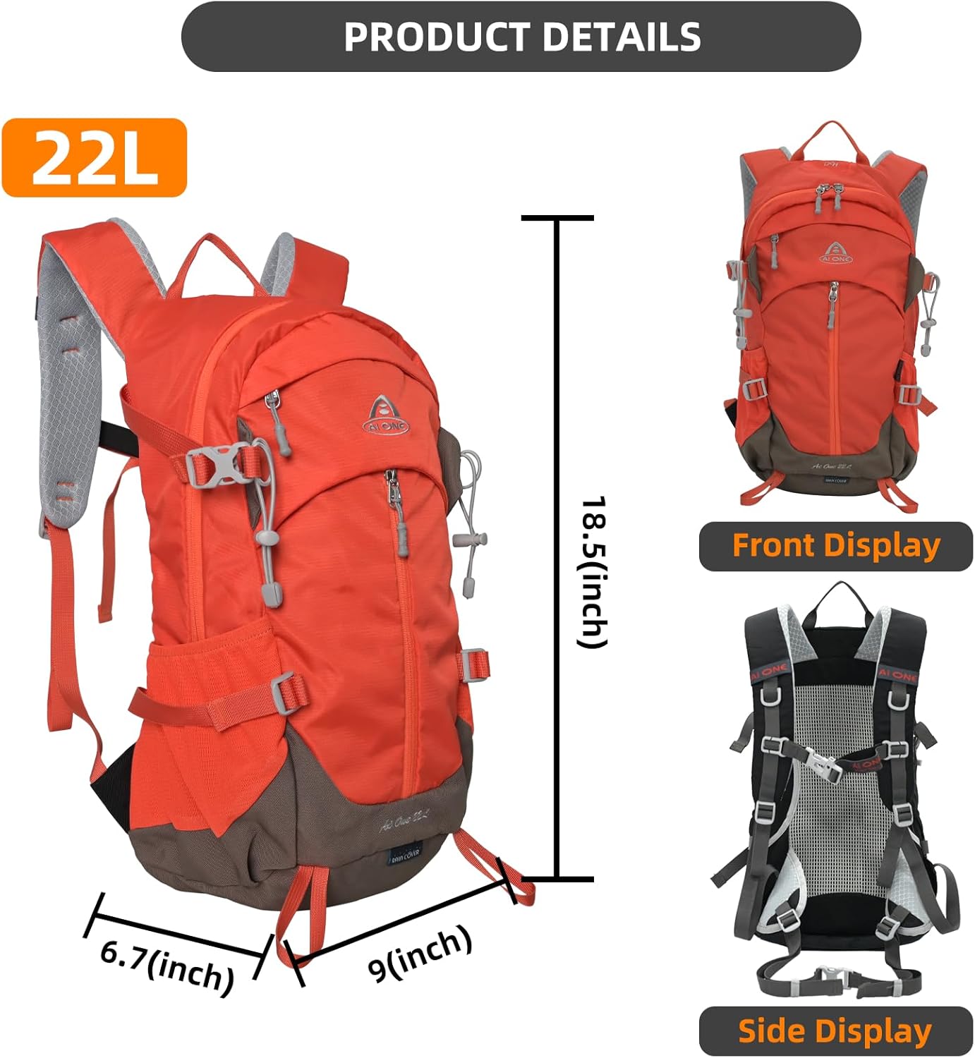 22L Hiking Backpack Lightweight Durable Waterproof Ventilated & Sweat-Wicking Internal Frame Multi-Purpose Daypack for Men & Women, Camping, Hiking, Travel, and Cycling