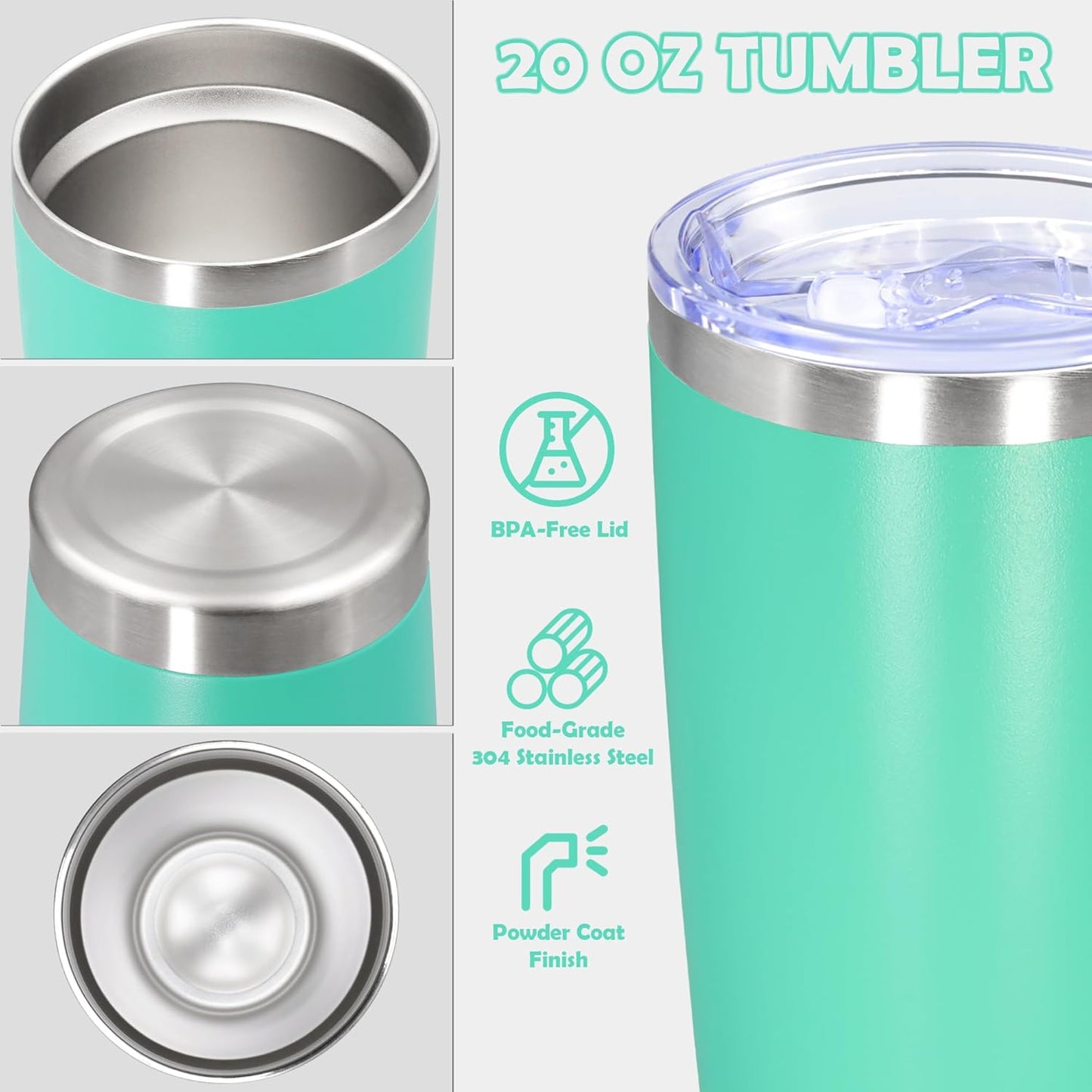 20oz Tumbler Stainless Steel Tumbler Cup with Lid Vacuum Insulated Double Wall Travel Mug, Durable Powder Coated Travel Coffee Tumbler Mug for Hot & Cold Drinks, Light Blue,1 Pack