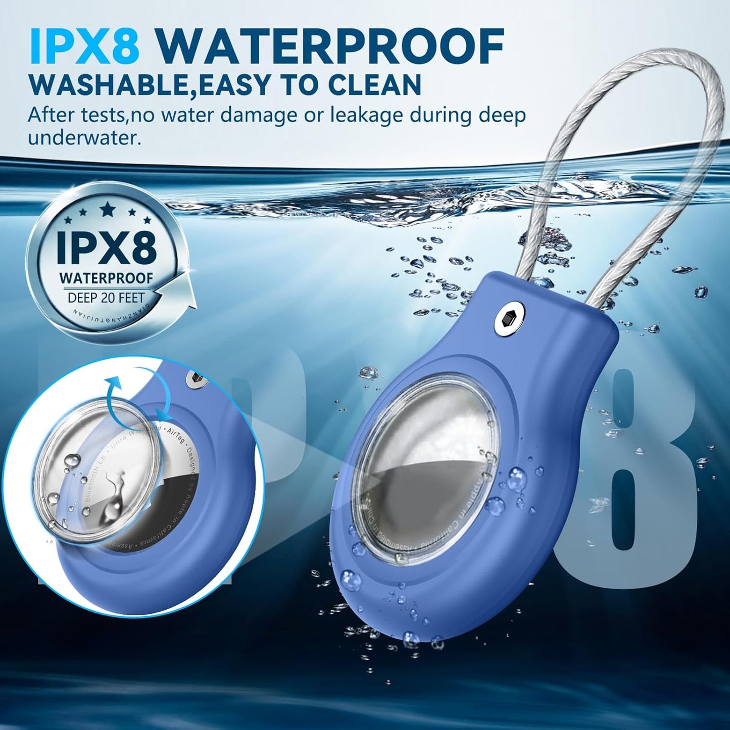 Waterproof Airtag Holder,4 Pack Airtag Case with Secure Lock,Airtags Keychain for Apple Airtag,Anti-Lost Protective Case Air tag Accessories for GPS Tracker Luggage,Bag,Key,Pet-Blue/Blue/Green/Green