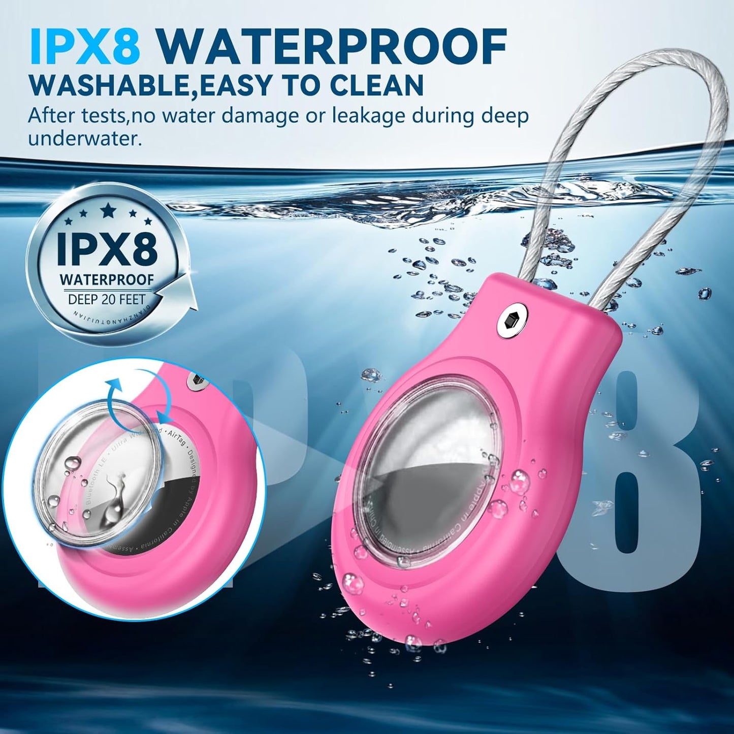 Waterproof Airtag Holder,Airtag Case with Secure Lock,Airtags Keychain for Apple Airtag,Anti-Lost Protective Cover Air tag Accessories for GPS Item Finder Tracker Luggage,Bag,Key,Pet,Cat,Dog-Rose Pink