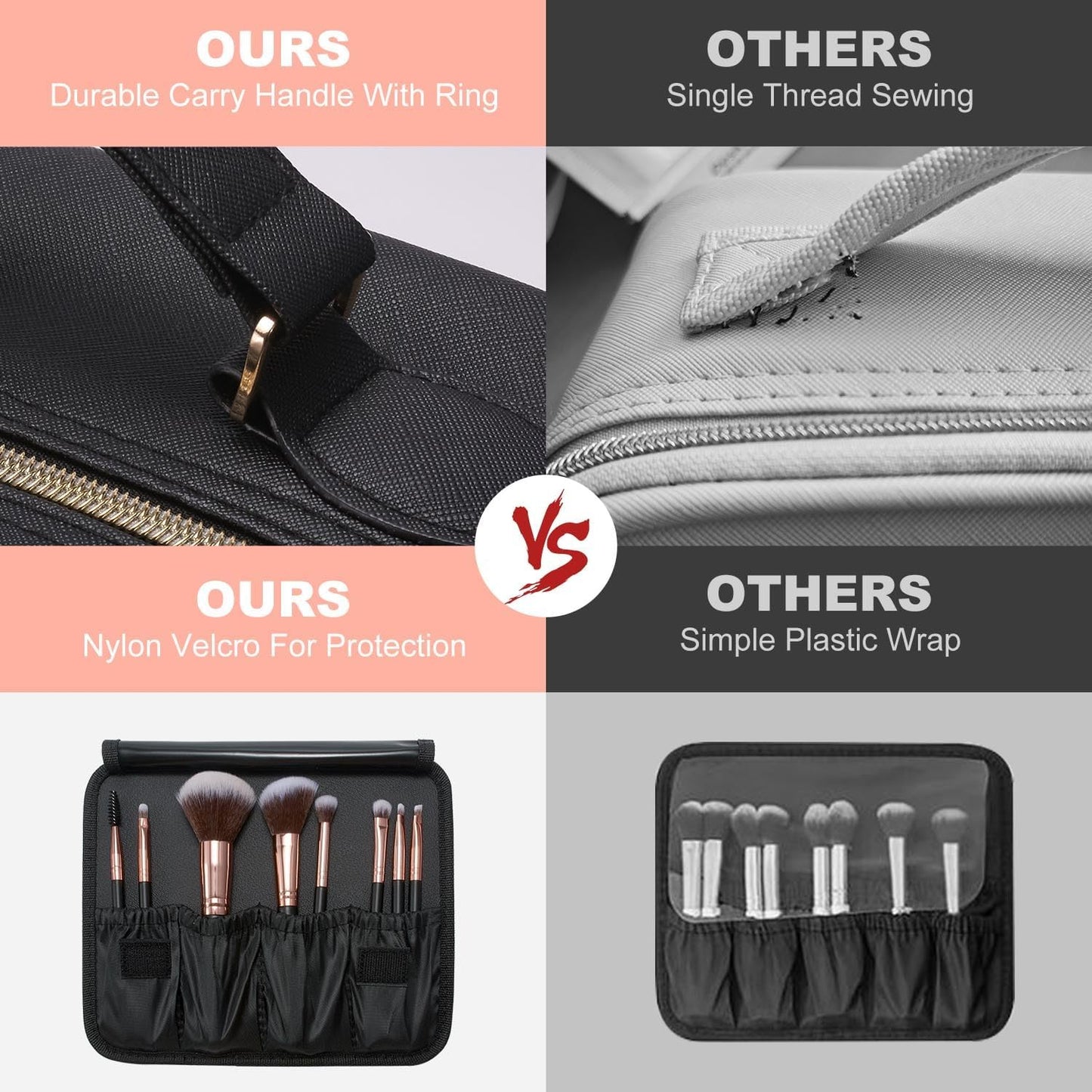 Mocado Travel Makeup Bag with LED Lighted Mirror,Travel Makeup Organizer, Makeup Case with 8 Makeup Brushes and 10x Magnifying Mirror, 3 Color Lighting, Adjustable Divider Makeup Box(Black Lozenge)