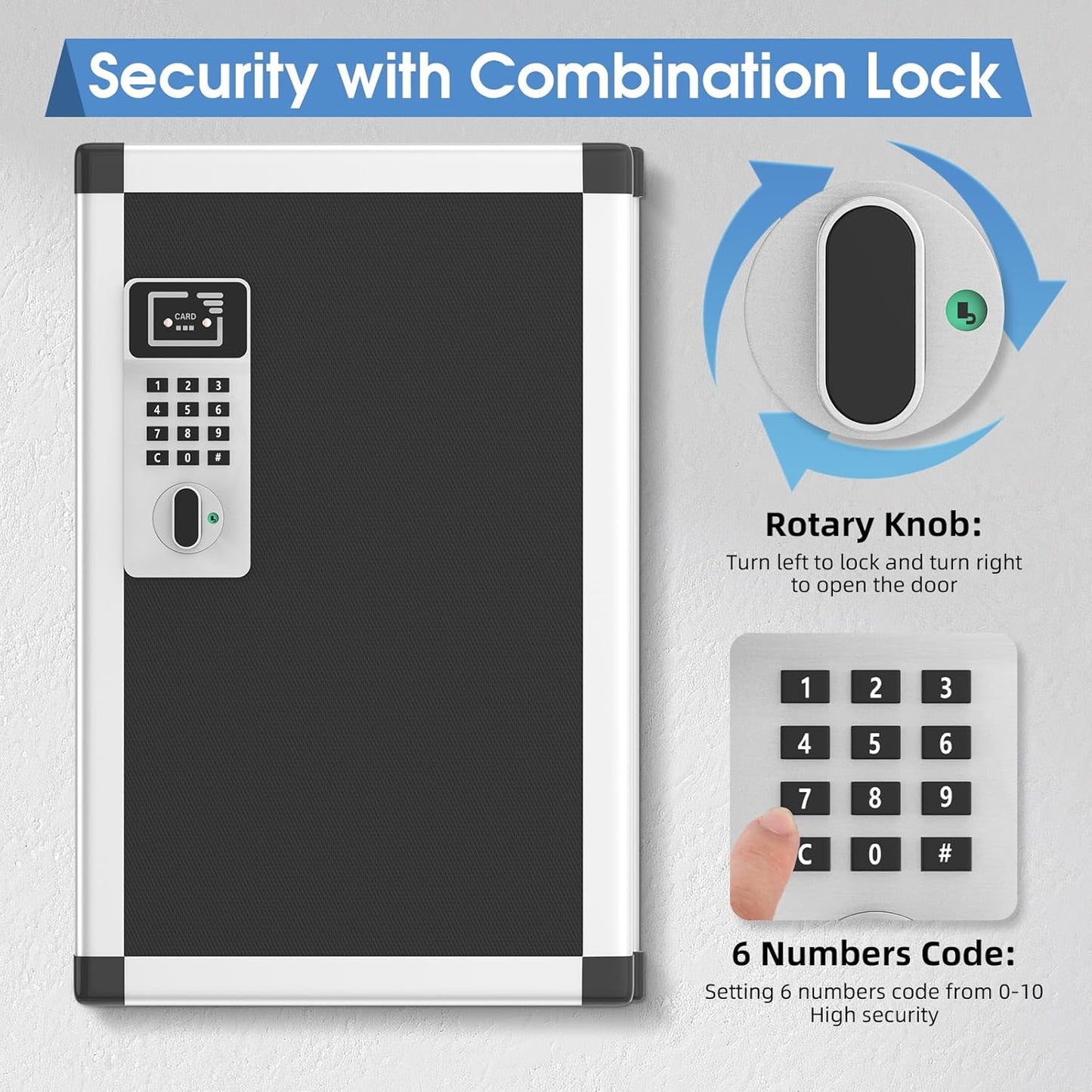 24 Slots Key Box Wall Mount with Code, Key Lock Box with Combination, Key Storage Box with Key Hooks & Tags & Lables, 8.45" x 2.55" x 13" (Black-Code Lock, 24 Keys)