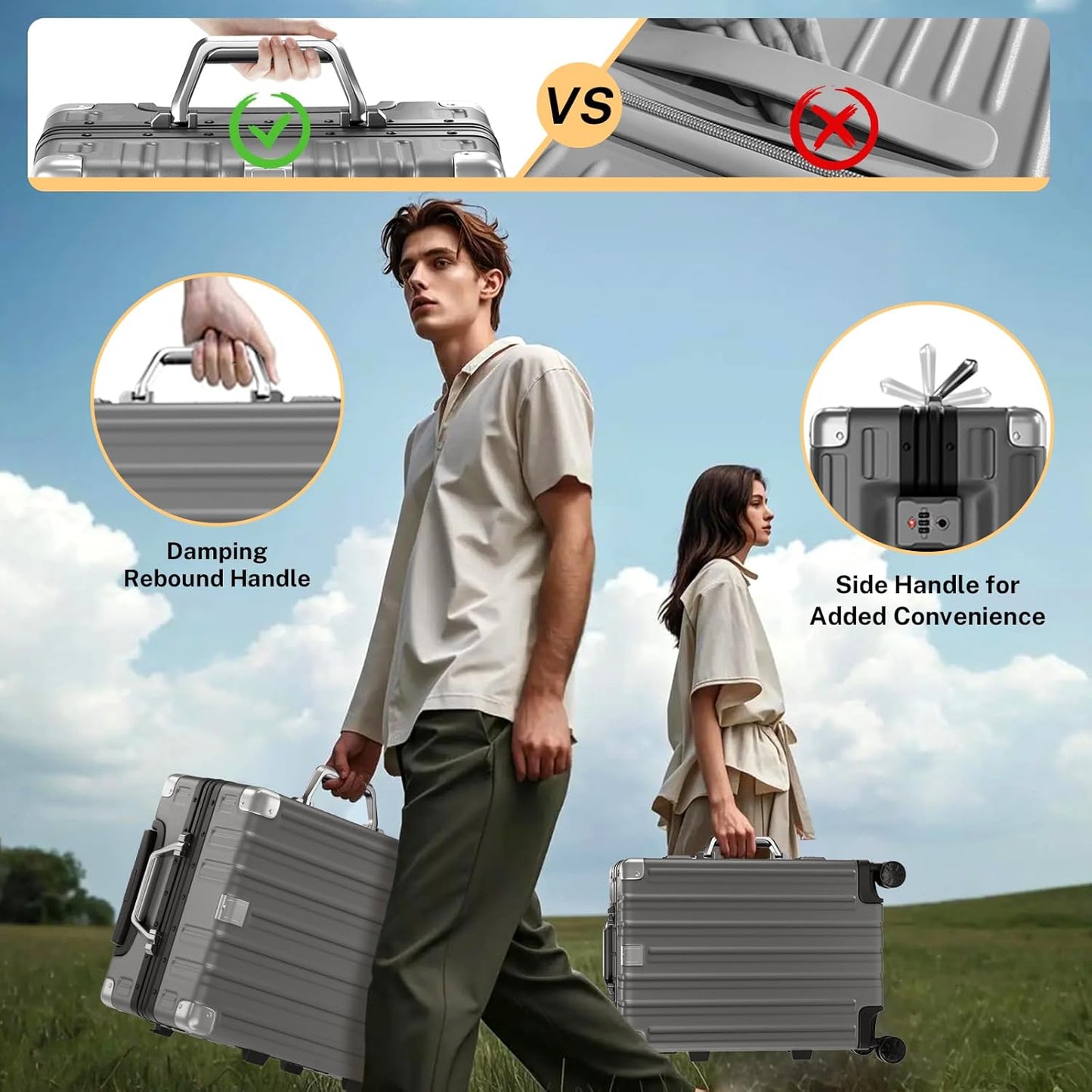 Krute Luggage 28 Inch Aluminum Frame Luggages TSA Lock No Zipper Checked Suitcase with Spinner Wheels PC+ABS Hardshell Lightweight Large Suitcases