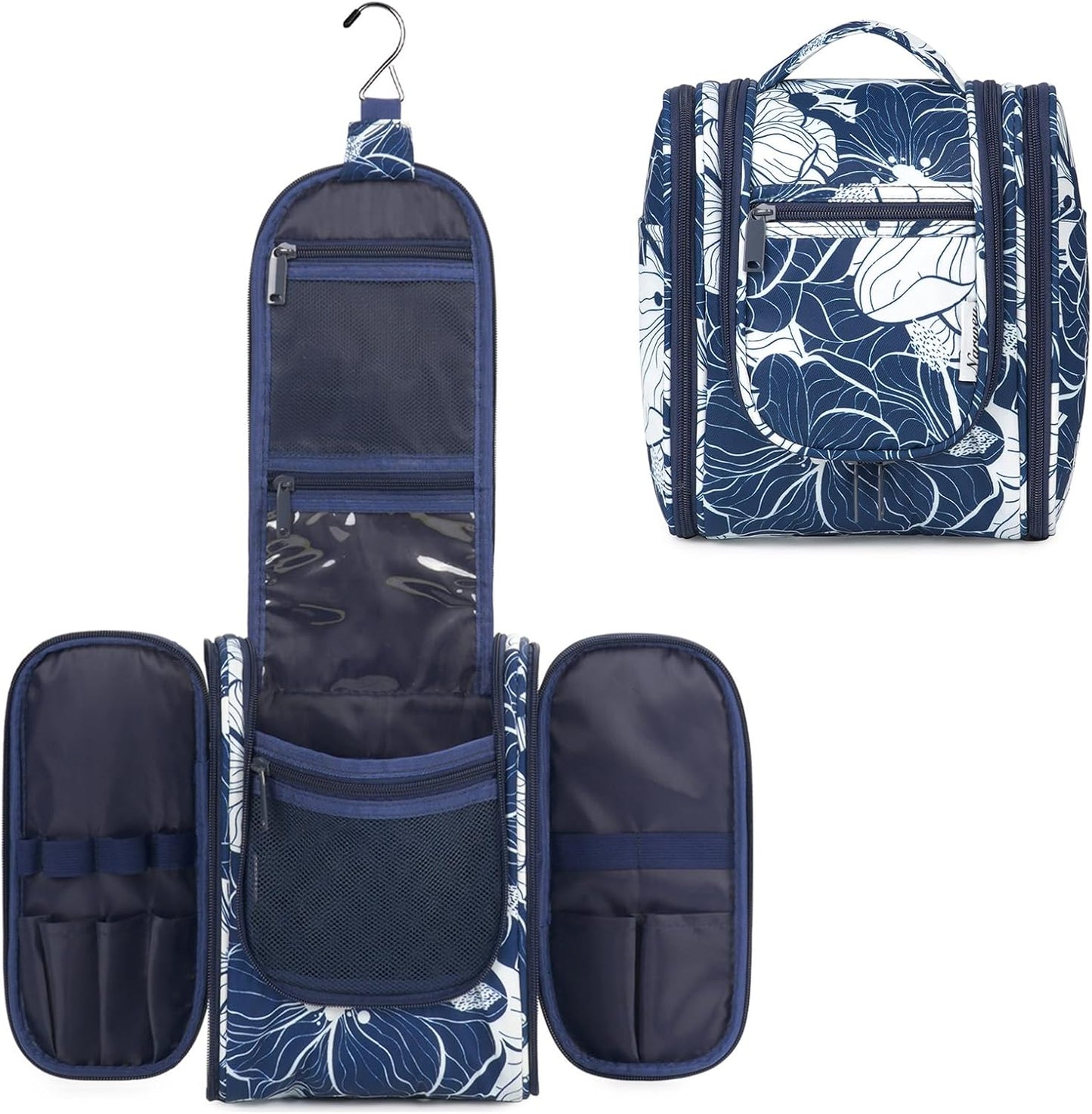 Narwey Small Hanging Travel Toiletry Bag Cosmetic Make up Organizer for Women and Men (Medium, Blue Lotus)