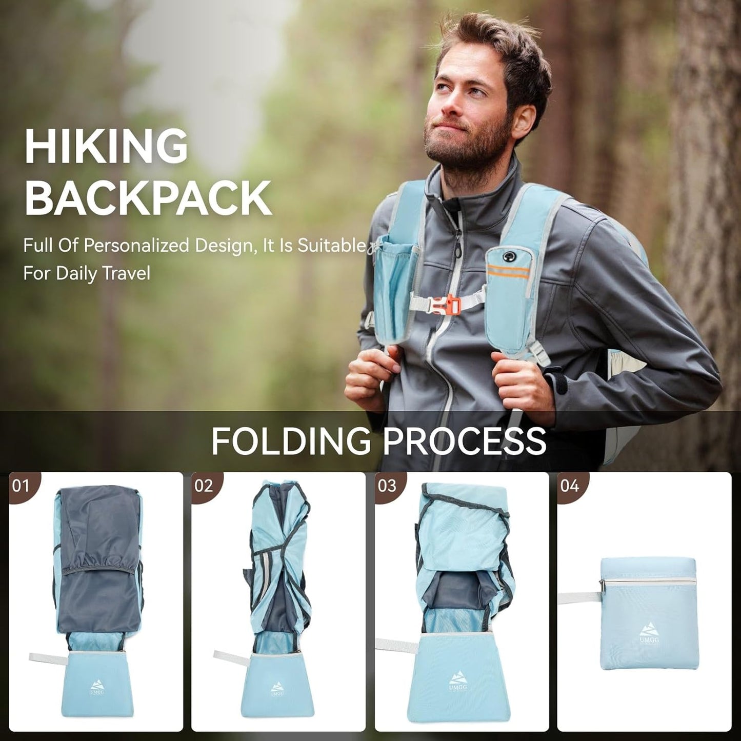 15L Small Hiking Backpack for Women Men Lightweight Packable Backpack Foldable Casual Daypack for Camping Travel Outdoor, Blue