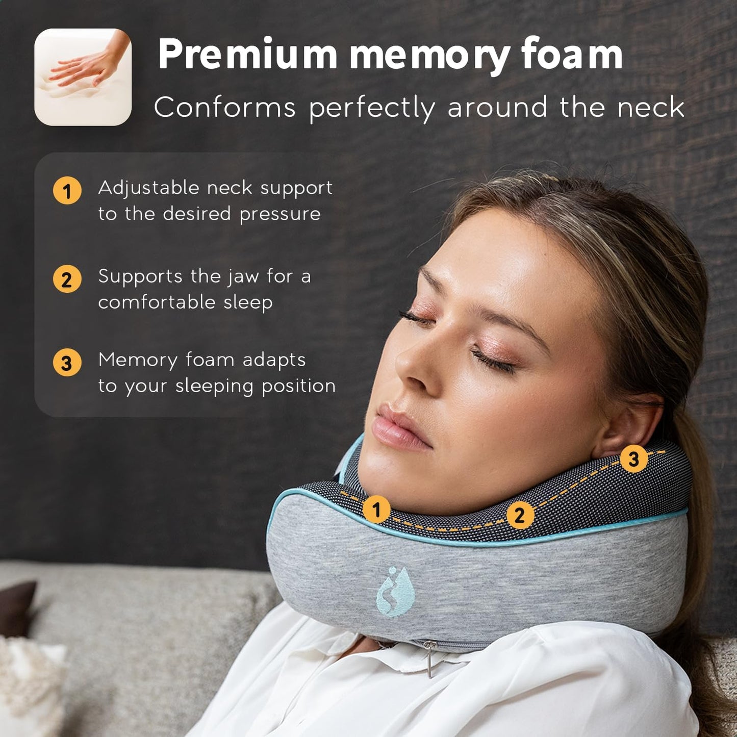 Travel Pillow - Airplane Neck Pillow with 360° Support - 100% Pure Memory Foam Flight Pillow for Sleeping on Airplanes - Travel Neck Pillow for Traveling