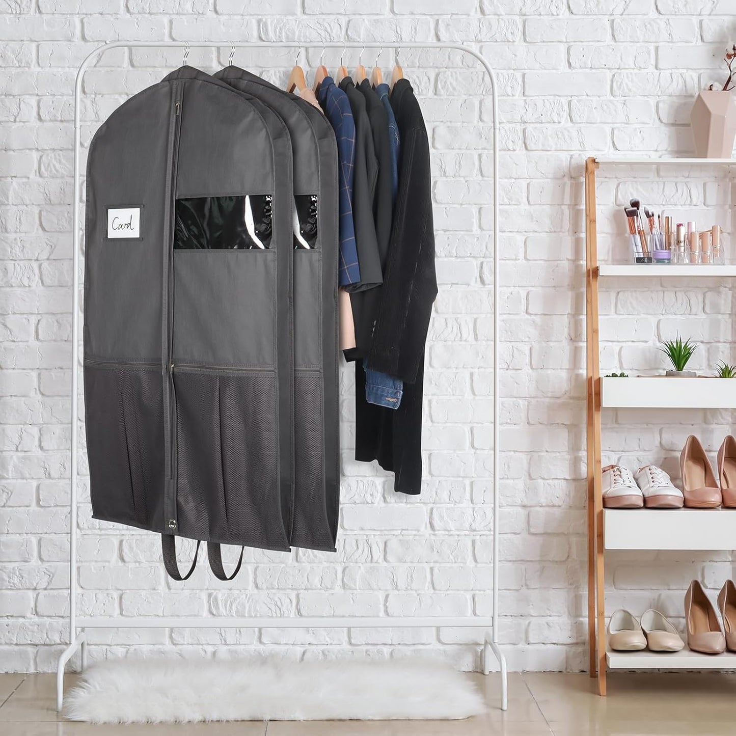 Zilink 43" Suit Bags for Closet Storage and Travel Gusseted Hanging Garment Bags for Men Suit Cover for Travel with Handles for Coats, Jackets, Shirts,Dresses, Grey