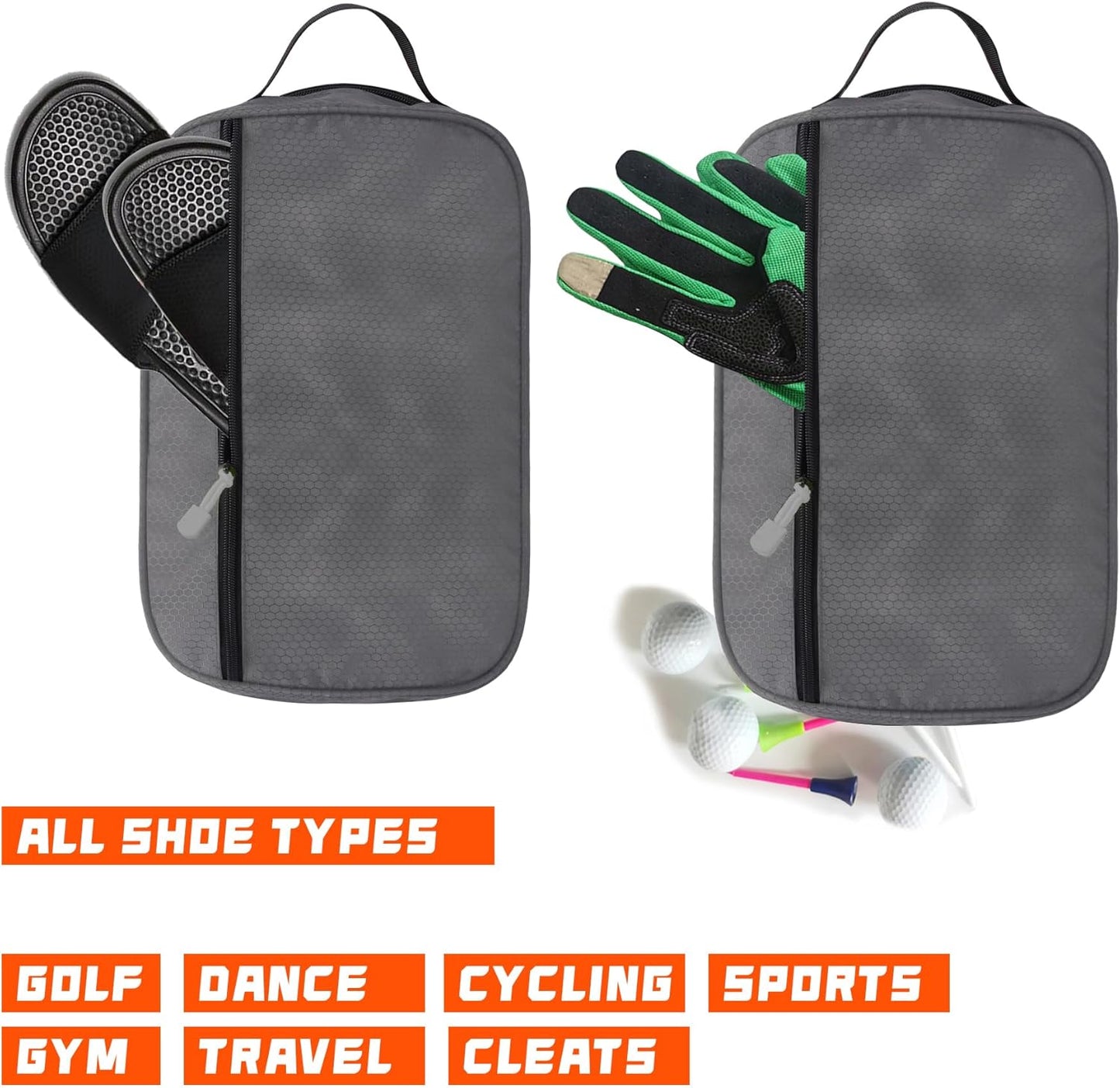 Shoe Bag Golf Travel Soccer Gym Sport with Side Accessory Outside Pocket for Socks Shoe Pouch Portable Large Shoe Storage Bag for Packing Zippered (all grey)