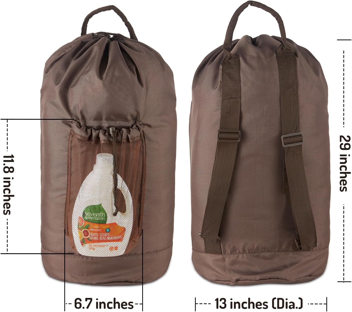 Large Laundry Backpack Bag with Detergent Holder and Adjustable Shoulder Straps, Clothes Laundry Backpack for College, Travel, Apartment, Laundromat, Dorm Room (Brown)