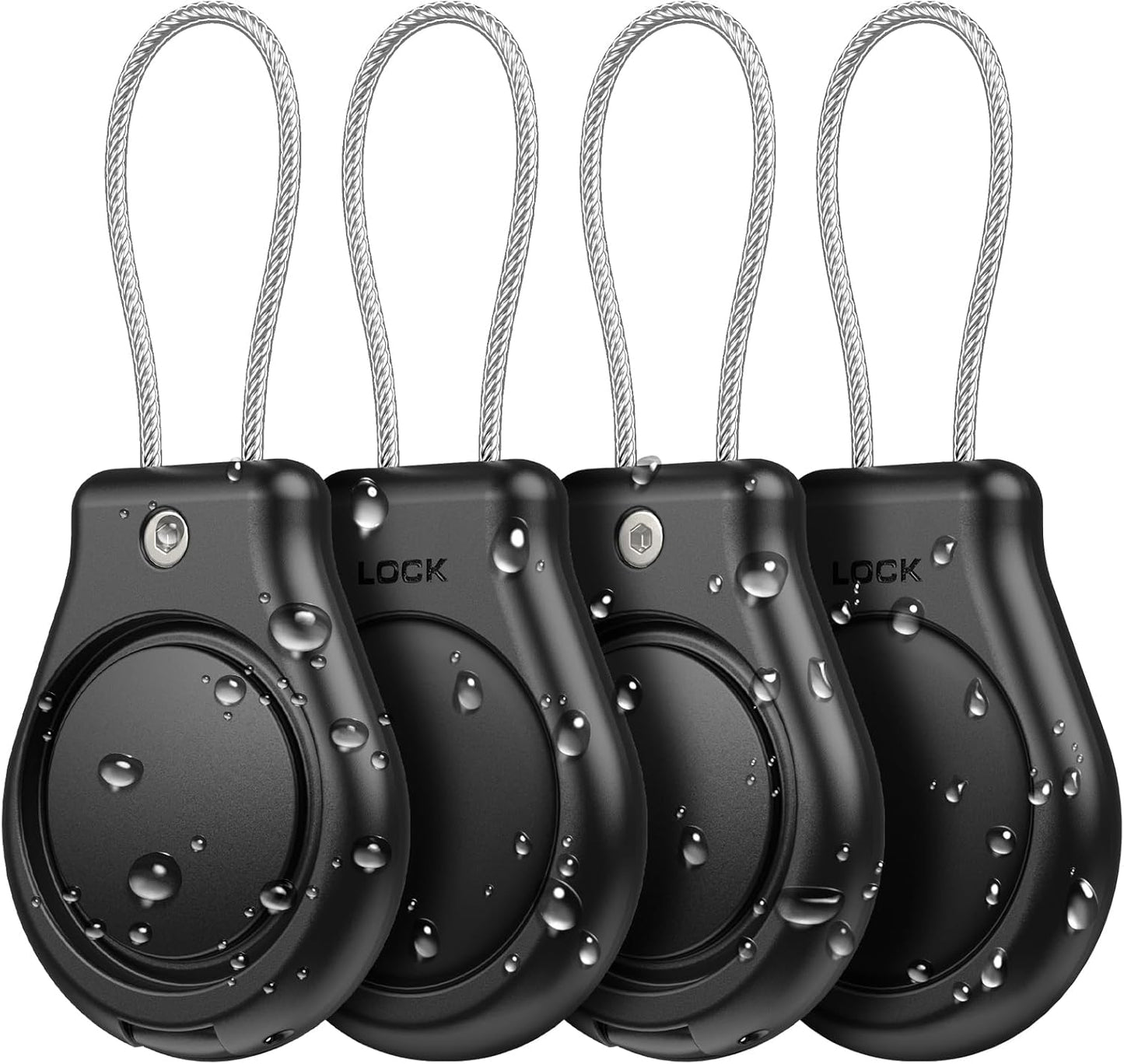 Waterproof AirTag Keychain Holder, Air tag Lock Case with Wire Cable Compatible with Apple AirTags, Durable & Secure Anti-Lost Protective Case with Keyring for Backpack, Key, Luggage (4 Pack)