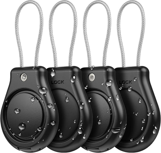 Waterproof AirTag Keychain Holder, Air tag Lock Case with Wire Cable Compatible with Apple AirTags, Durable & Secure Anti-Lost Protective Case with Keyring for Backpack, Key, Luggage (4 Pack)