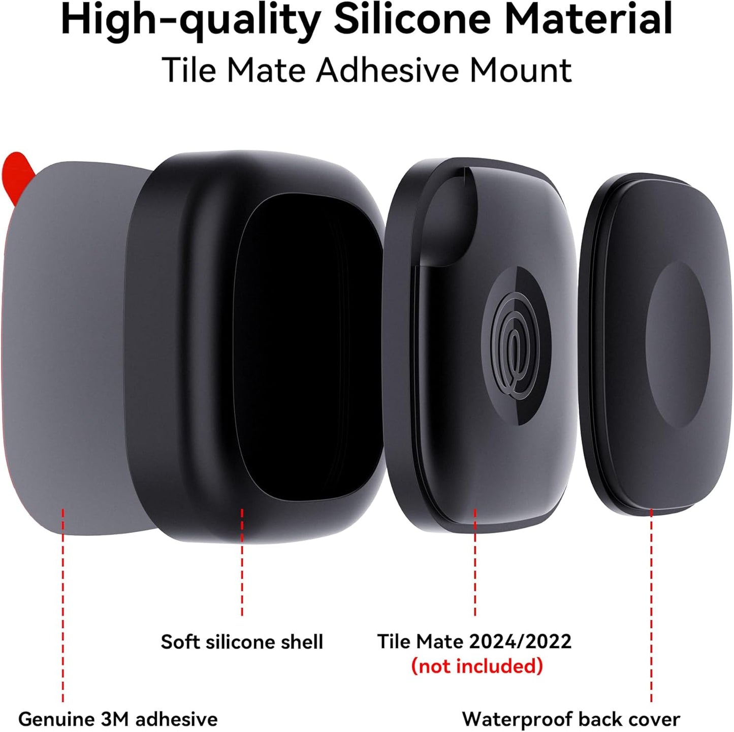 4 Pack for Tile Life360 Mate 2024/2022 Bluetooth Tracker Adhesive Mount, Silicone Waterproof Case with 3M Adhesive Sticker Stick on Car/Bike/Luggage, Hidden Tile Mate Full Protective Holder Anti-Lost
