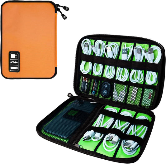 Electronics Travel Organizer,Portable Waterproof Electronic Travel Storage Bag for Small Charging Cord Storage,Charger,SD Card etc,for Travel,Business-Orange Green